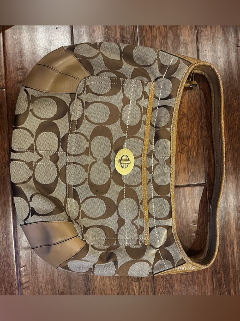 Coach Monogram Canvas Shoulder Bag in Brown and Tan